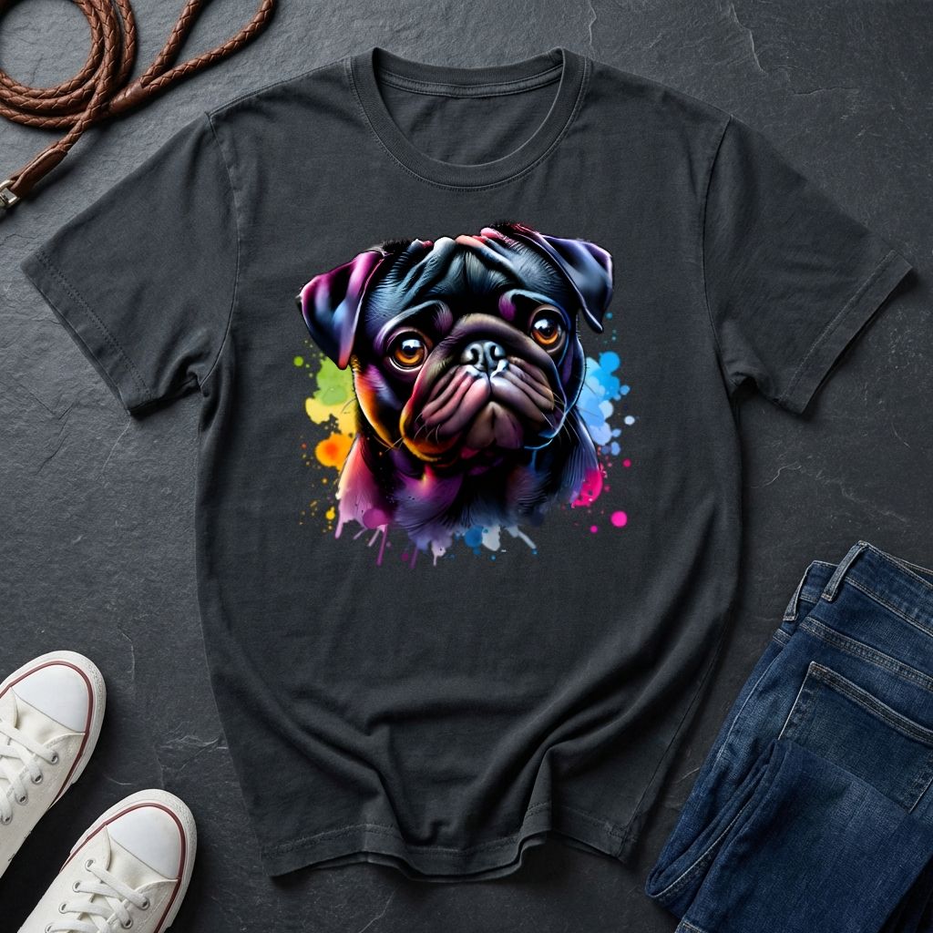 Pug Portrait T-Shirt — Colorful Watercolor Pug Tee