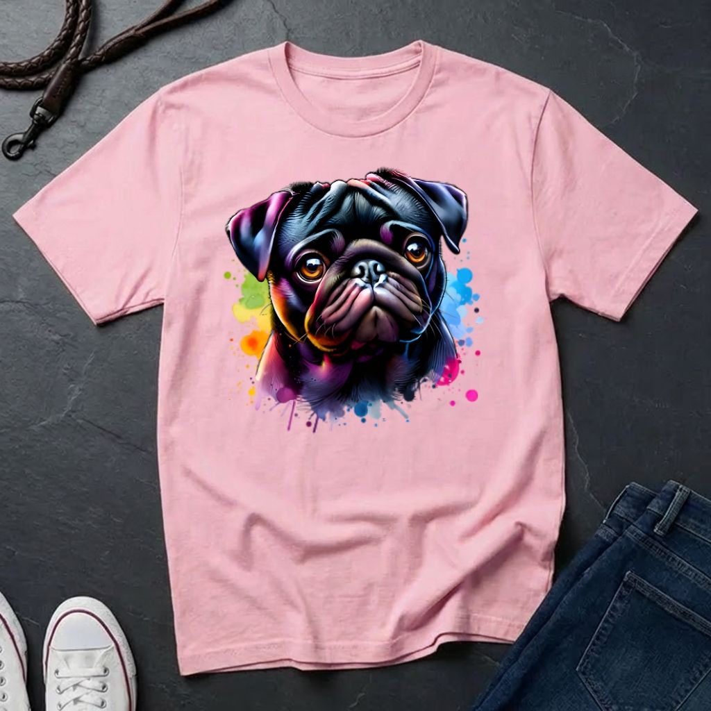 Pug Portrait T-Shirt — Colorful Watercolor Pug Tee