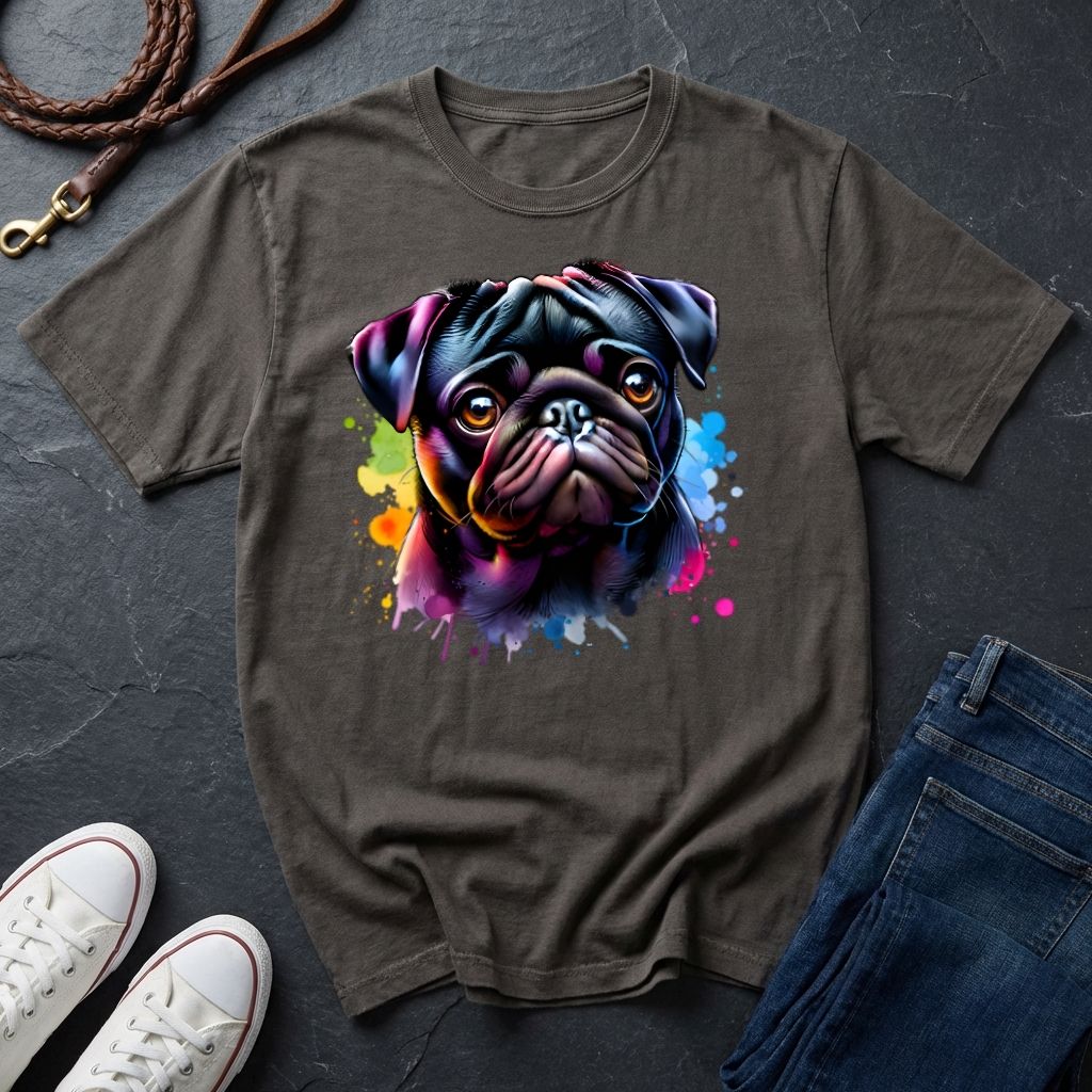 Pug Portrait T-Shirt — Colorful Watercolor Pug Tee