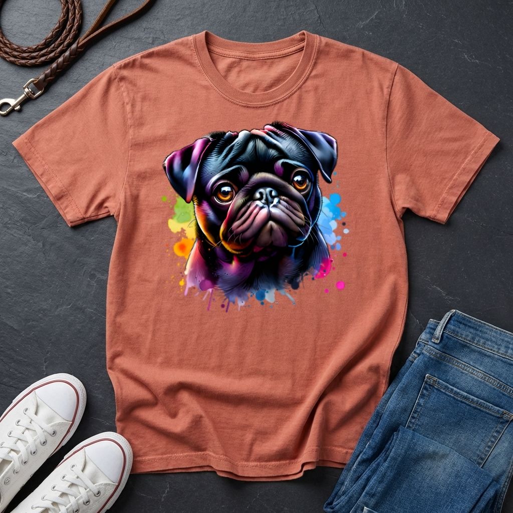 Pug Portrait T-Shirt — Colorful Watercolor Pug Tee