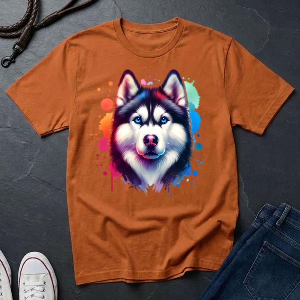 Siberian Husky Graphic Pop Art Shirt — Colorful Watercolor Splash Dog Tee