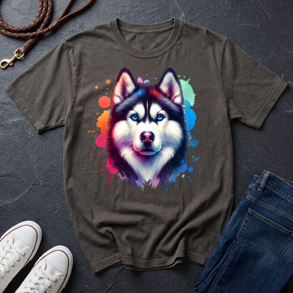Siberian Husky Graphic Pop Art Shirt — Colorful Watercolor Splash Dog Tee