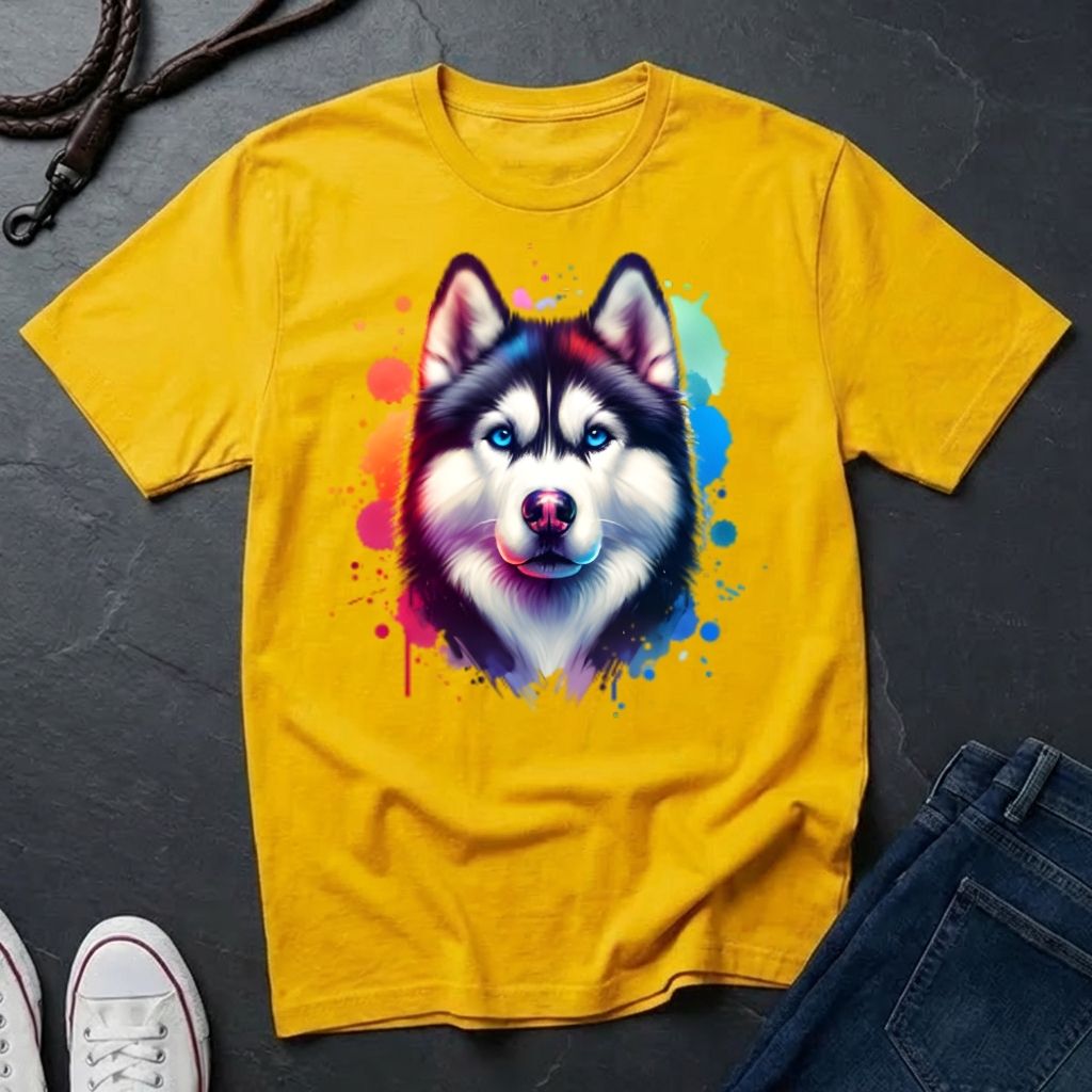 Siberian Husky Graphic Pop Art Shirt — Colorful Watercolor Splash Dog Tee