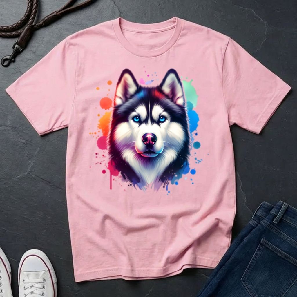 Siberian Husky Graphic Pop Art Shirt — Colorful Watercolor Splash Dog Tee