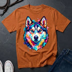 Siberian Husky Graphic Pop Art Shirt — Vibrant Neon Wolf Head Tee