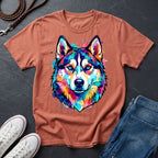 Siberian Husky Graphic Pop Art Shirt — Vibrant Neon Wolf Head Tee