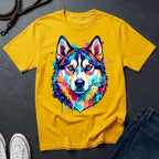 Siberian Husky Graphic Pop Art Shirt — Vibrant Neon Wolf Head Tee