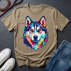 Siberian Husky Graphic Pop Art Shirt — Vibrant Neon Wolf Head Tee