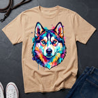 Siberian Husky Graphic Pop Art Shirt — Vibrant Neon Wolf Head Tee