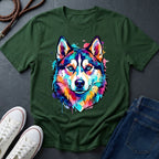 Siberian Husky Graphic Pop Art Shirt — Vibrant Neon Wolf Head Tee