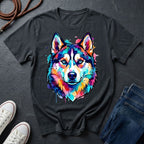 Siberian Husky Graphic Pop Art Shirt — Vibrant Neon Wolf Head Tee