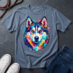 Siberian Husky Graphic Pop Art Shirt — Vibrant Neon Wolf Head Tee