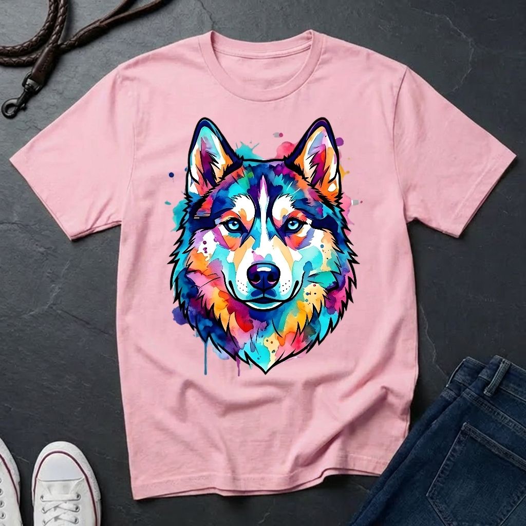 Siberian Husky Graphic Pop Art Shirt — Vibrant Neon Wolf Head Tee