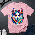 Siberian Husky Graphic Pop Art Shirt — Vibrant Neon Wolf Head Tee