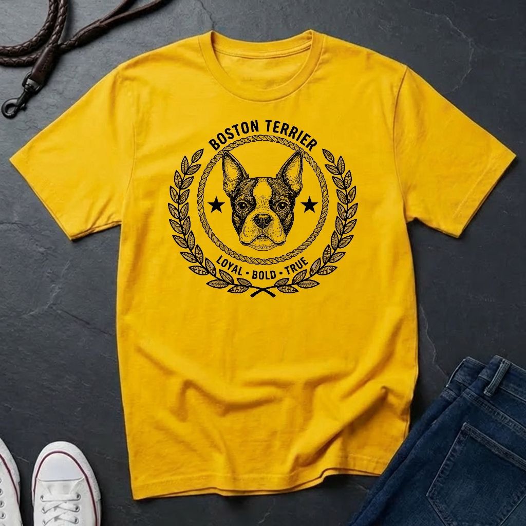 Boston Terrier Heritage Badge Shirt — Loyal Bold True Dog Breed Tee