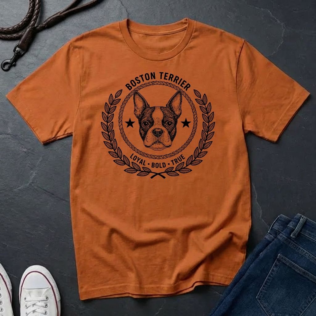 Boston Terrier Heritage Badge Shirt — Loyal Bold True Dog Breed Tee