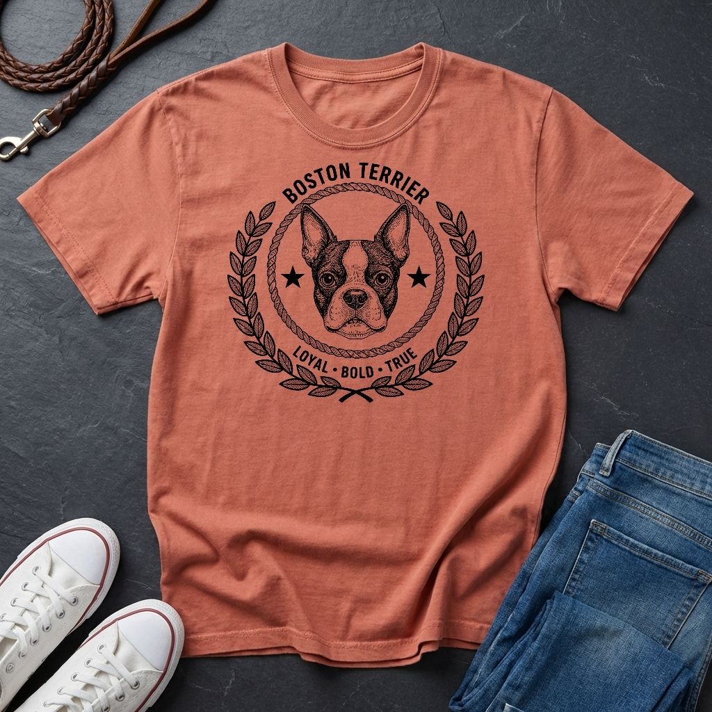 Boston Terrier Heritage Badge Shirt — Loyal Bold True Dog Breed Tee