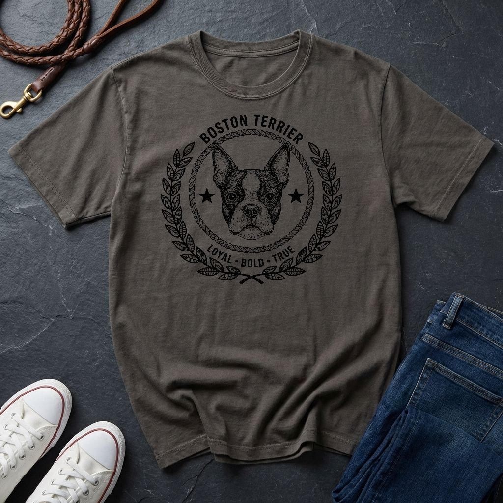 Boston Terrier Heritage Badge Shirt — Loyal Bold True Dog Breed Tee