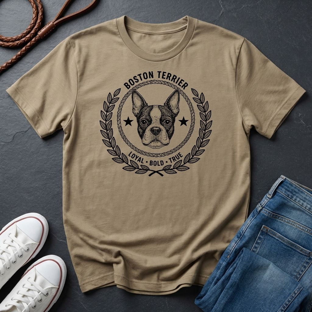 Boston Terrier Heritage Badge Shirt — Loyal Bold True Dog Breed Tee