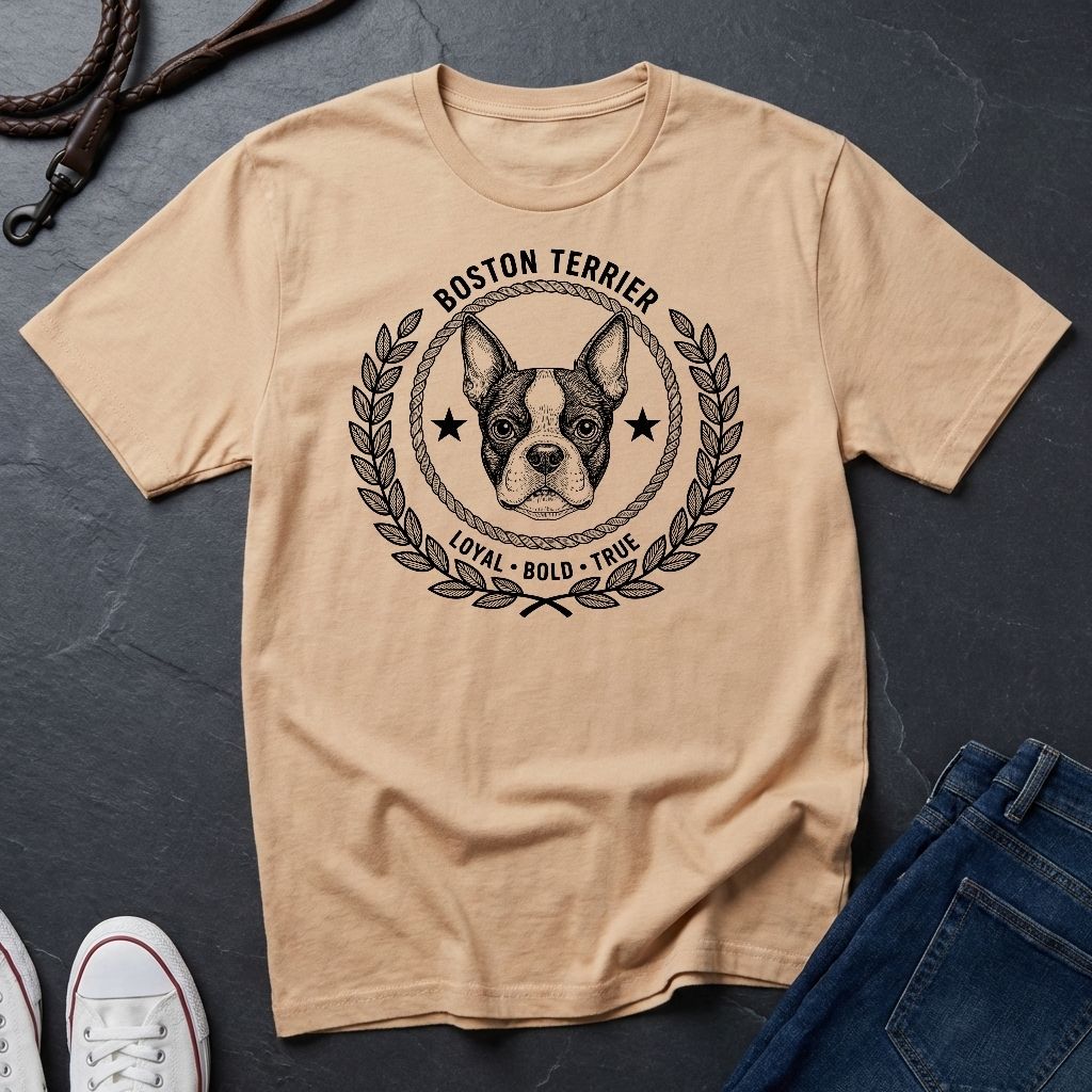 Boston Terrier Heritage Badge Shirt — Loyal Bold True Dog Breed Tee
