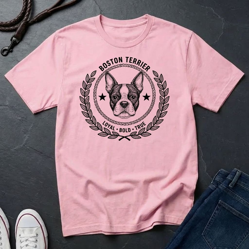Boston Terrier Heritage Badge Shirt — Loyal Bold True Dog Breed Tee
