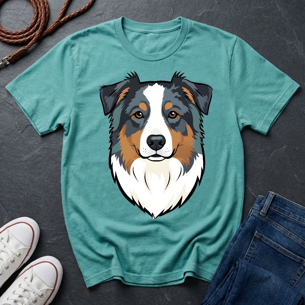 Australian Shepherd Graphic Pop Art Shirt — Bold Blue Merle Aussie Tee