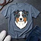 Australian Shepherd Graphic Pop Art Shirt — Bold Blue Merle Aussie Tee