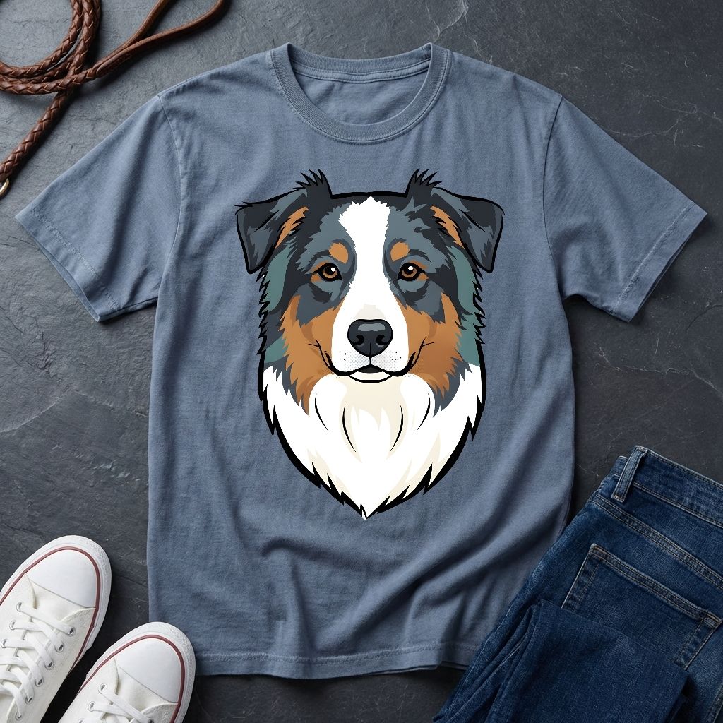 Australian Shepherd Graphic Pop Art Shirt — Bold Blue Merle Aussie Tee