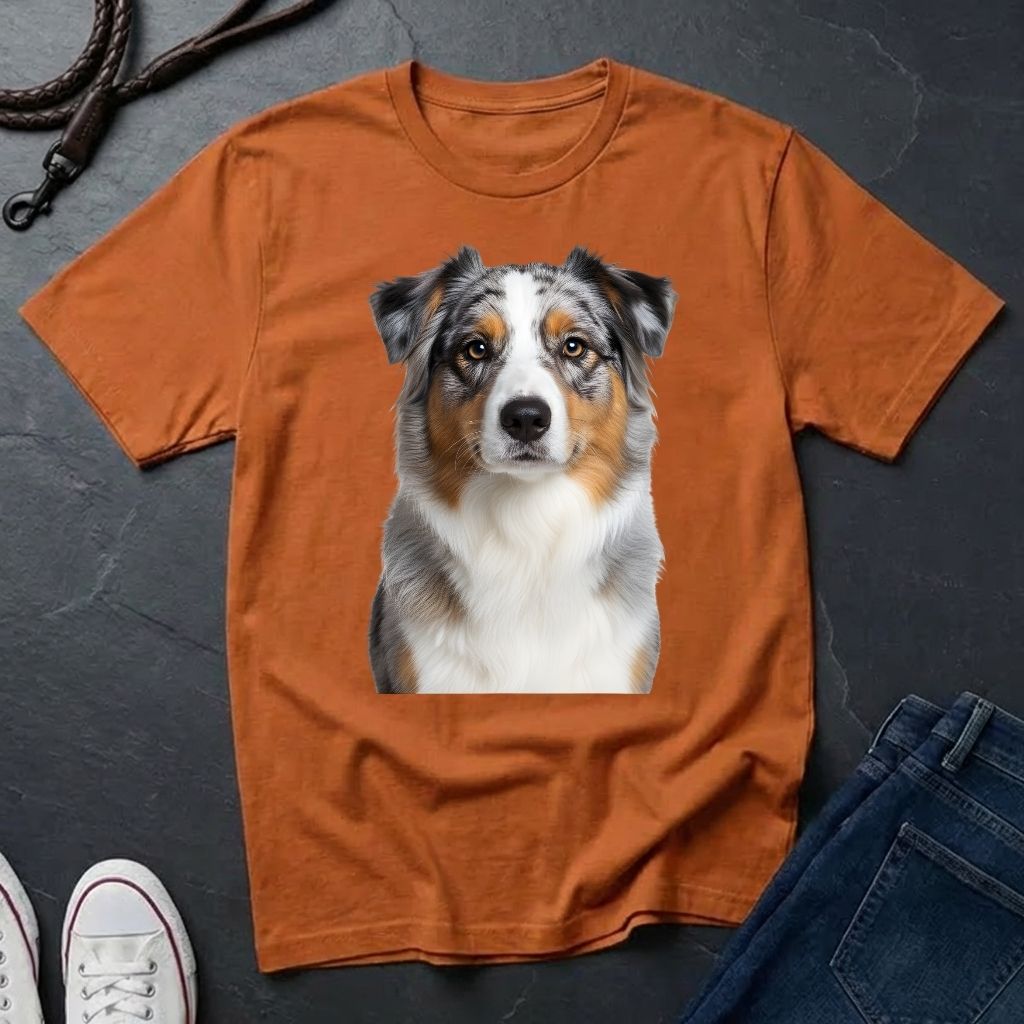 Australian Shepherd Photo-Realistic Shirt — High Detail Blue Merle Portrait Tee
