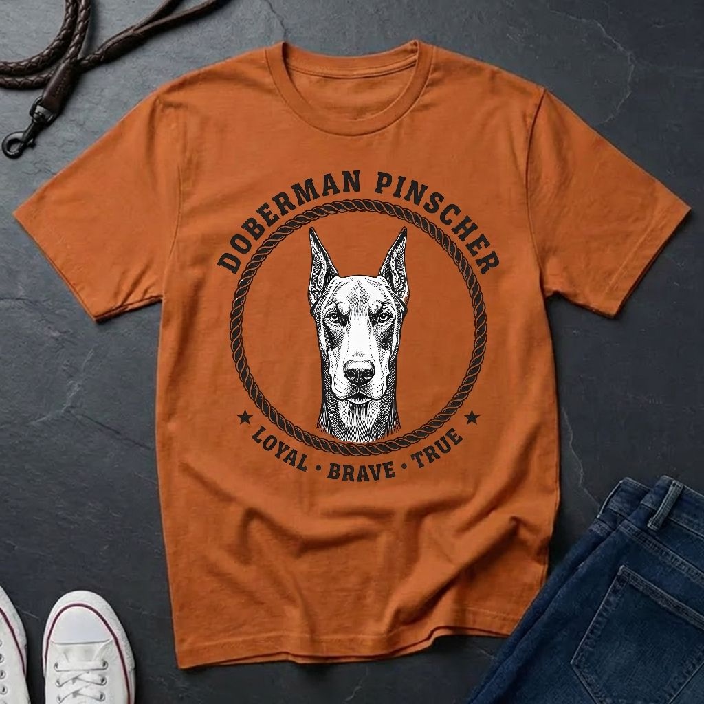 Doberman Pinscher Heritage Badge Shirt — Loyal Brave True Dog Tee