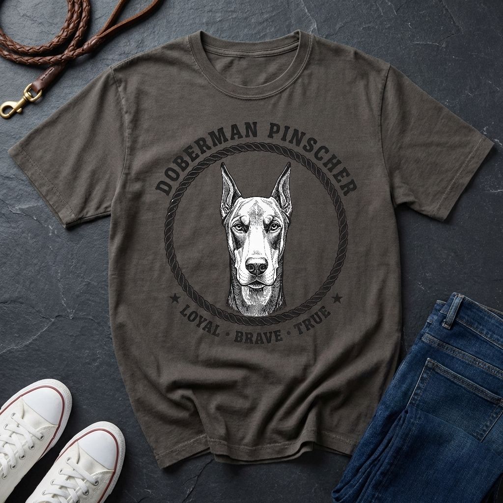 Doberman Pinscher Heritage Badge Shirt — Loyal Brave True Dog Tee