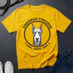 Doberman Pinscher Heritage Badge Shirt — Loyal Brave True Dog Tee