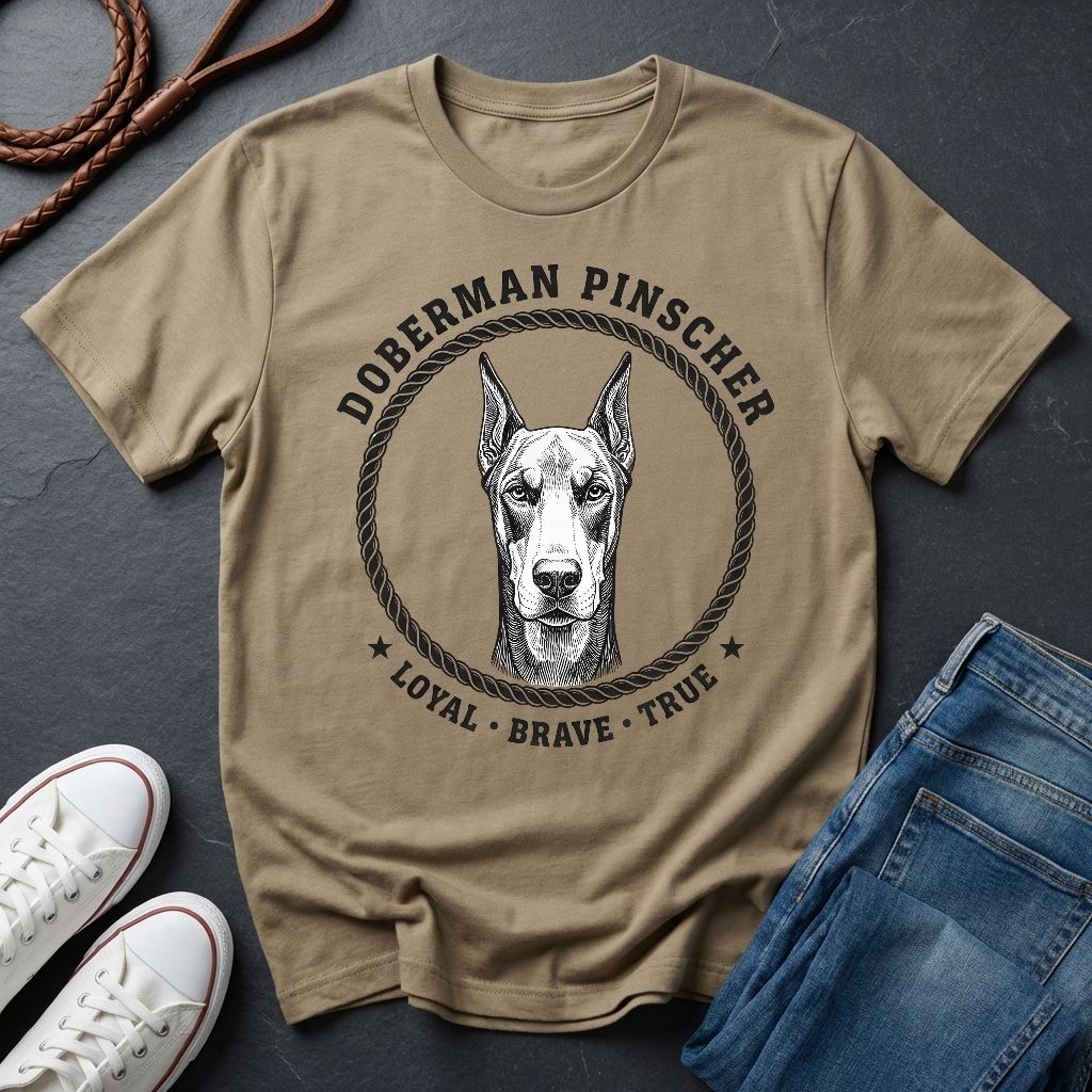 Doberman Pinscher Heritage Badge Shirt — Loyal Brave True Dog Tee