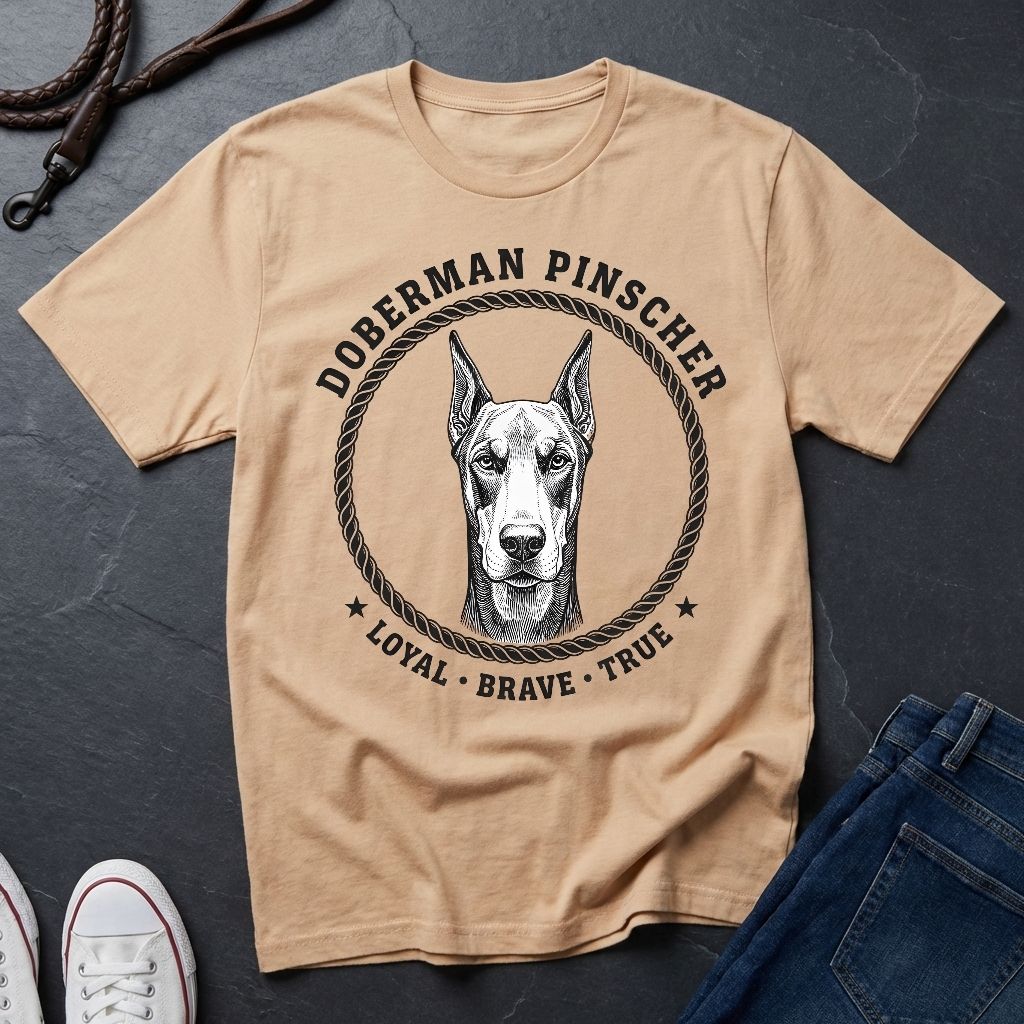 Doberman Pinscher Heritage Badge Shirt — Loyal Brave True Dog Tee
