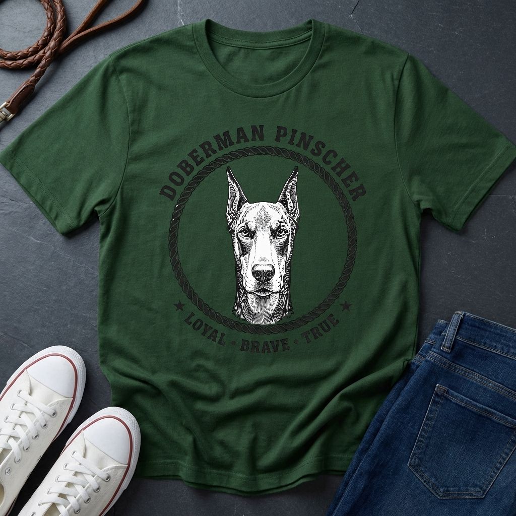 Doberman Pinscher Heritage Badge Shirt — Loyal Brave True Dog Tee