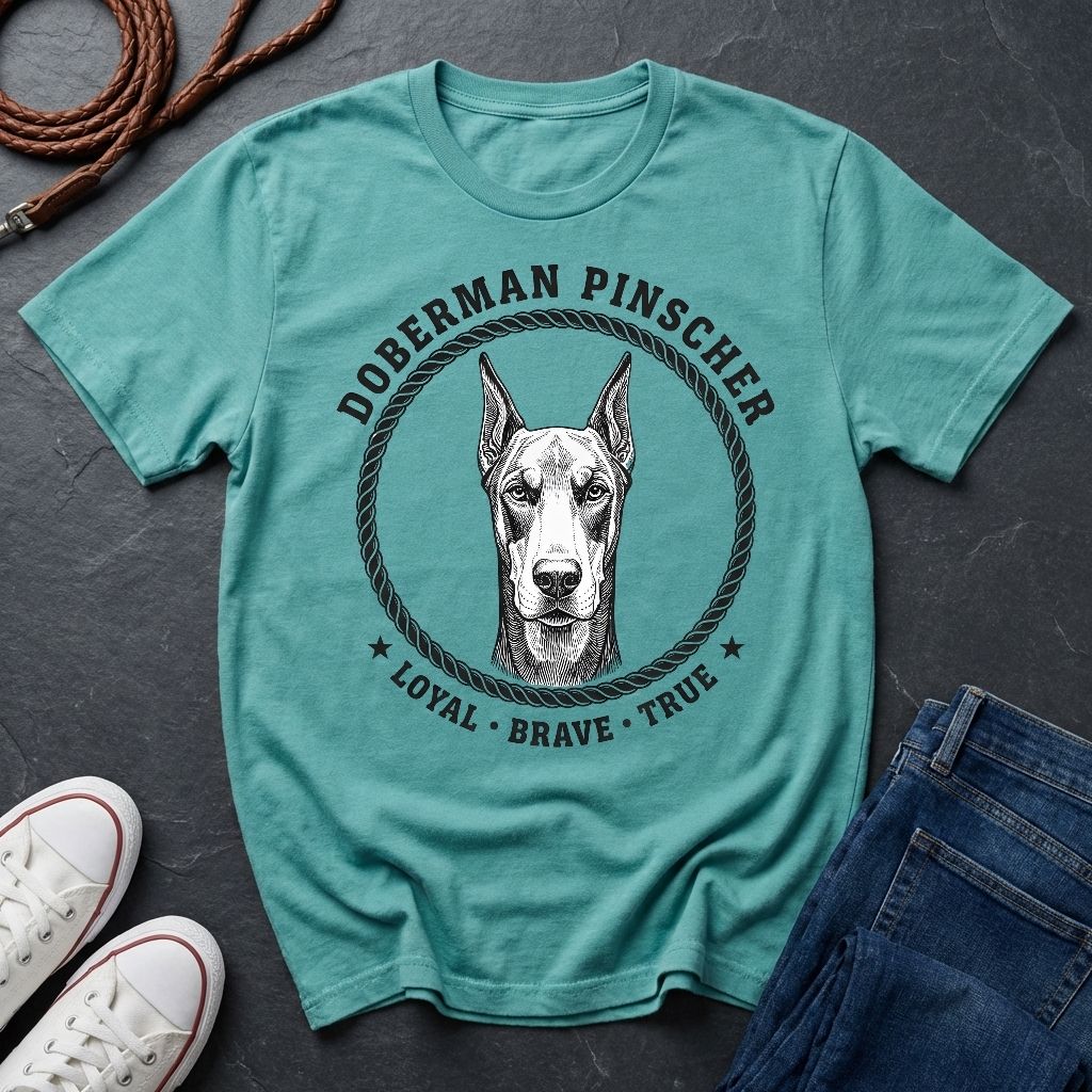 Doberman Pinscher Heritage Badge Shirt — Loyal Brave True Dog Tee