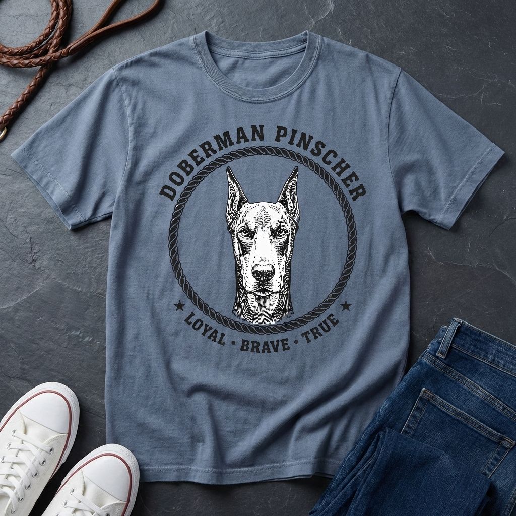 Doberman Pinscher Heritage Badge Shirt — Loyal Brave True Dog Tee