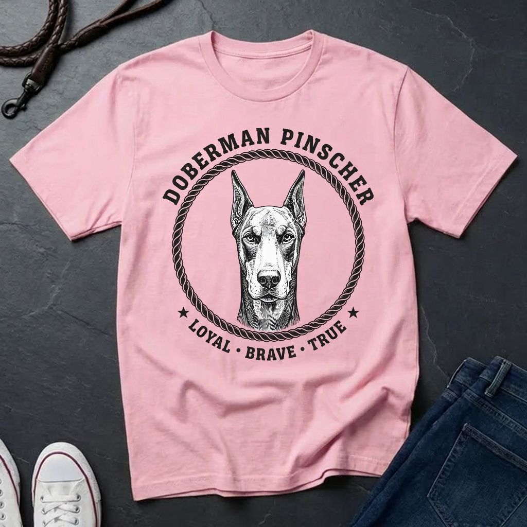 Doberman Pinscher Heritage Badge Shirt — Loyal Brave True Dog Tee