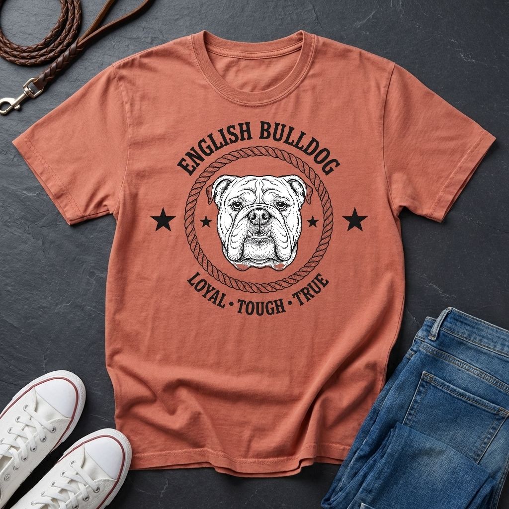English Bulldog Heritage Badge Shirt — Loyal Tough True Dog Breed Tee