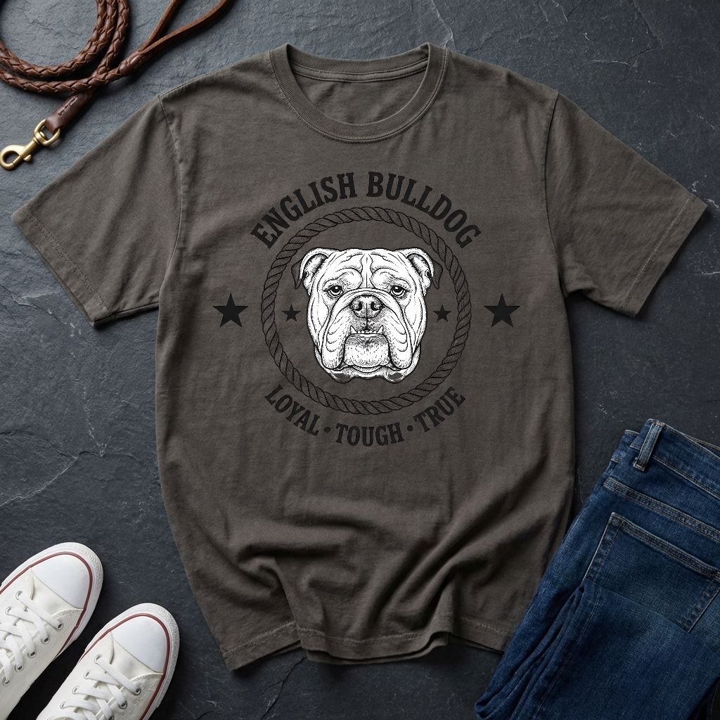 English Bulldog Heritage Badge Shirt — Loyal Tough True Dog Breed Tee