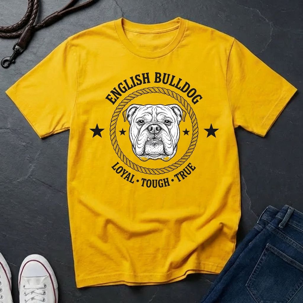 English Bulldog Heritage Badge Shirt — Loyal Tough True Dog Breed Tee