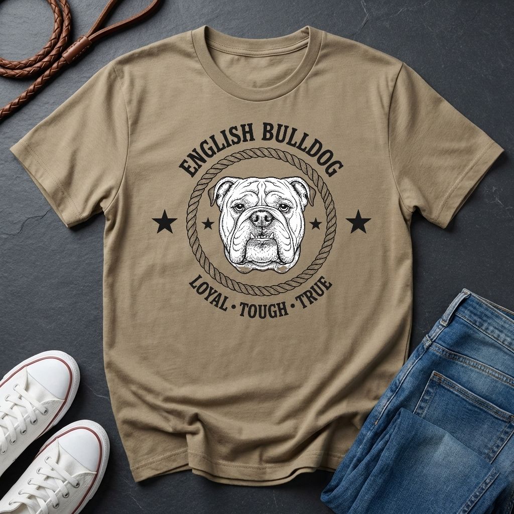 English Bulldog Heritage Badge Shirt — Loyal Tough True Dog Breed Tee