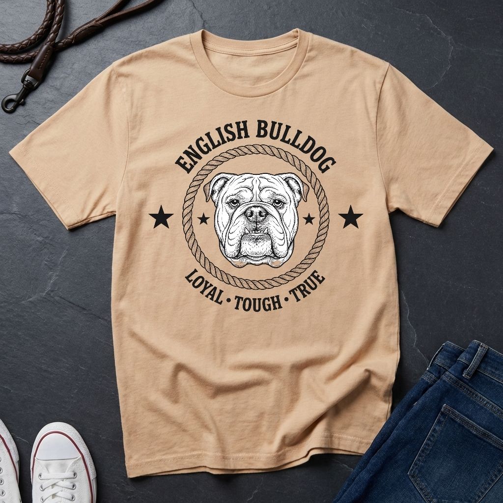 English Bulldog Heritage Badge Shirt — Loyal Tough True Dog Breed Tee