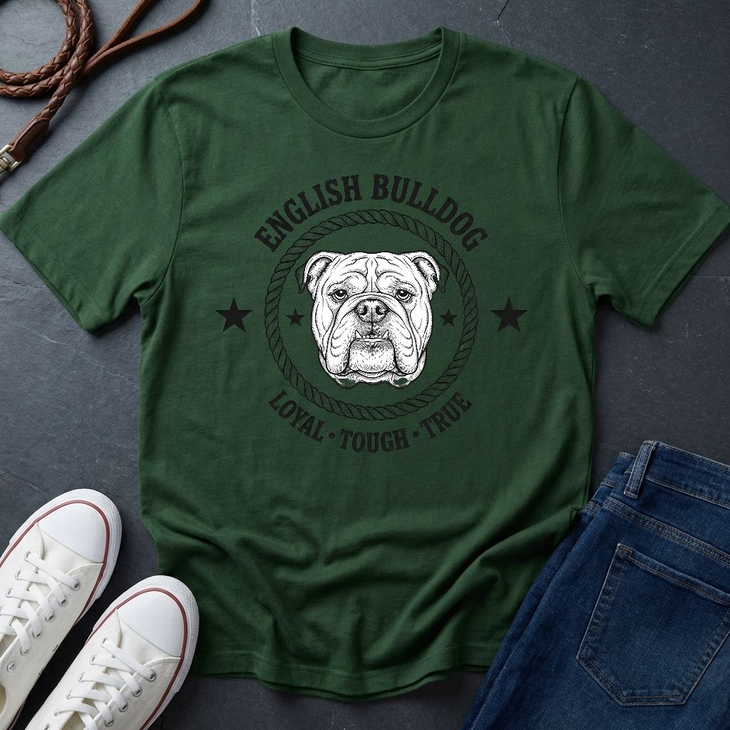 English Bulldog Heritage Badge Shirt — Loyal Tough True Dog Breed Tee