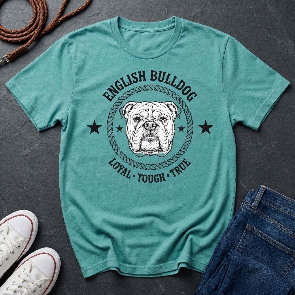English Bulldog Heritage Badge Shirt — Loyal Tough True Dog Breed Tee