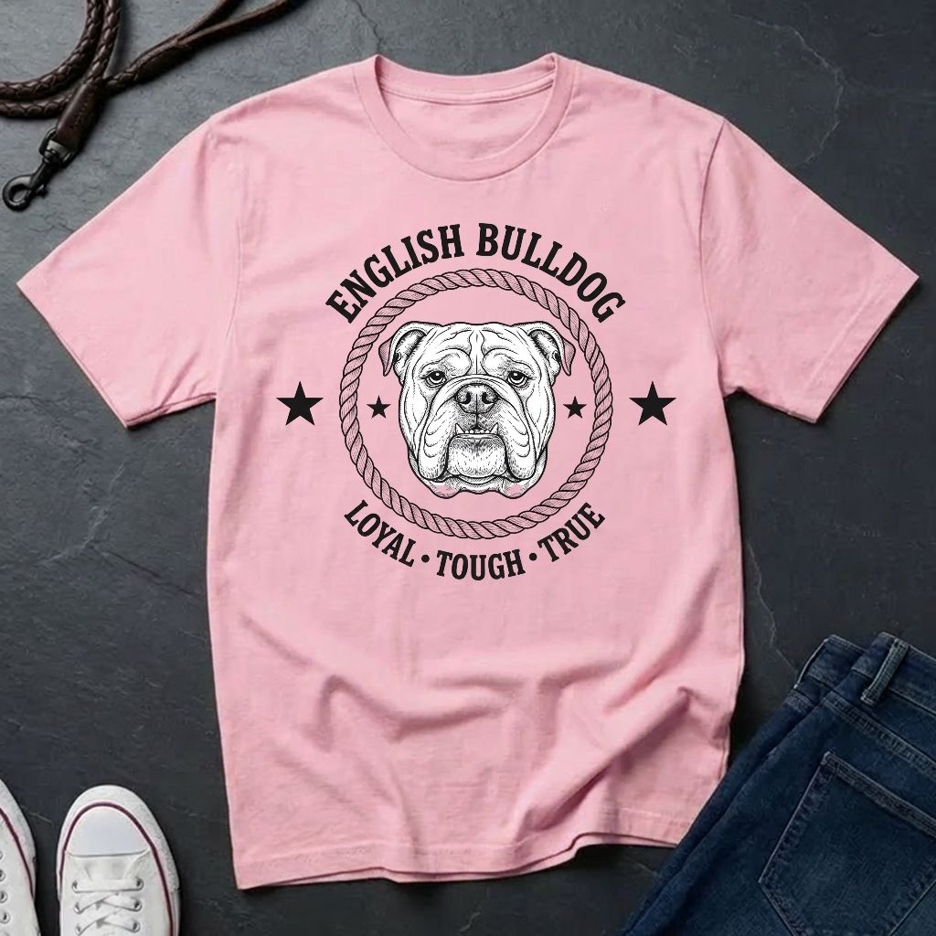 English Bulldog Heritage Badge Shirt — Loyal Tough True Dog Breed Tee