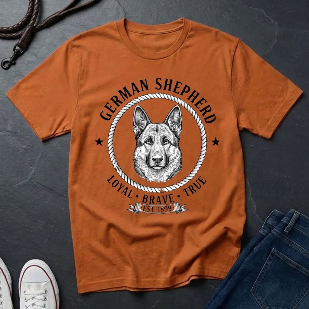 German Shepherd "Loyal Brave True" Retro Badge T-Shirt