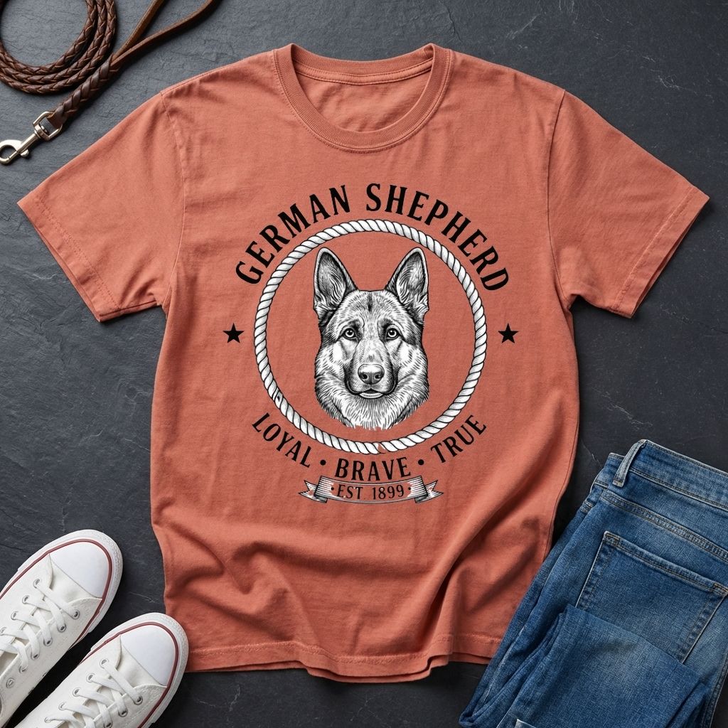 German Shepherd "Loyal Brave True" Retro Badge T-Shirt