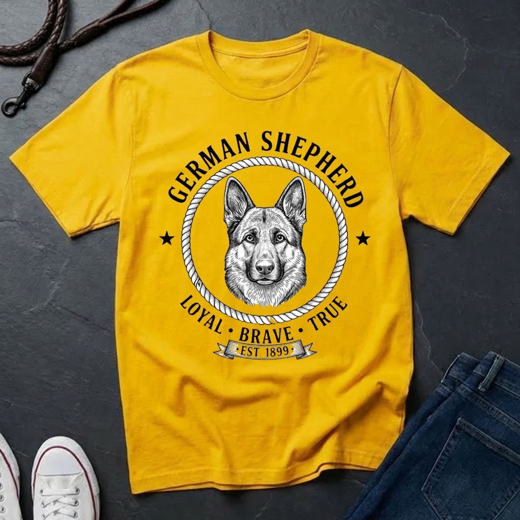 German Shepherd "Loyal Brave True" Retro Badge T-Shirt