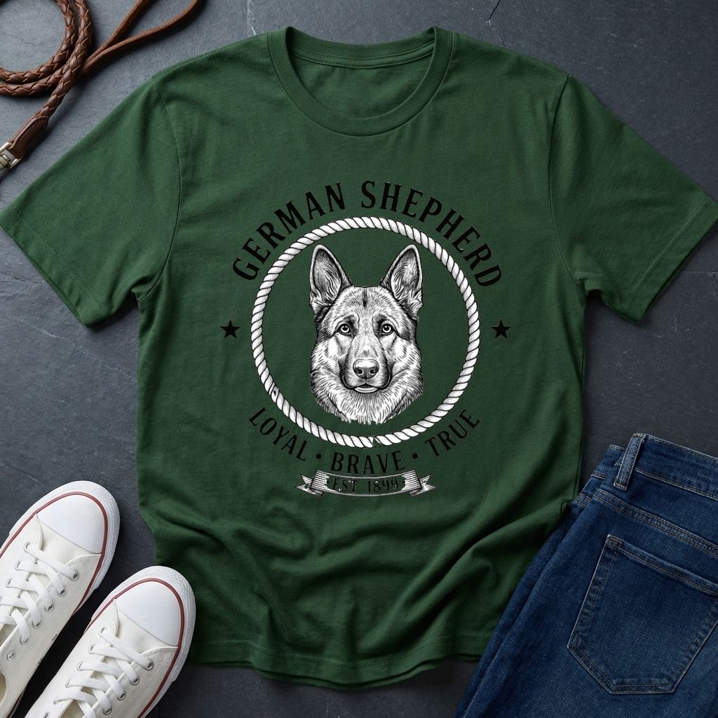 German Shepherd "Loyal Brave True" Retro Badge T-Shirt